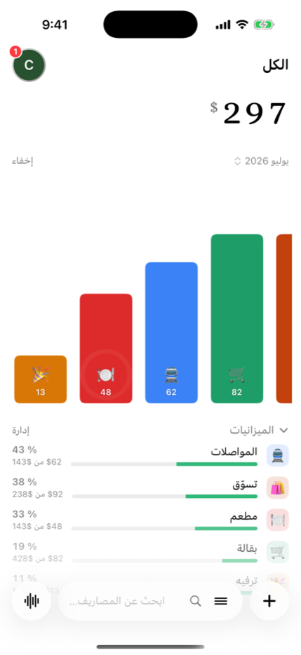 ميزانيات شهرية لكل فئة