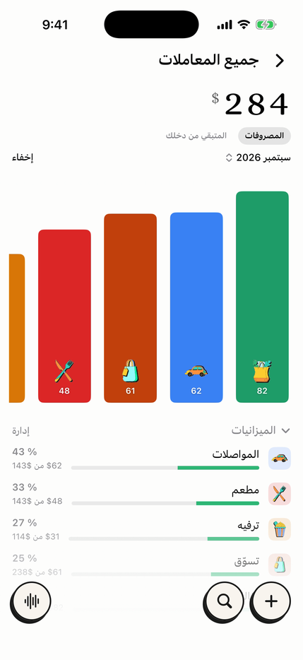 ميزانيات شهرية لكل فئة