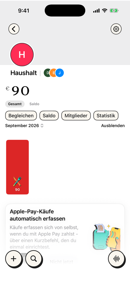 Eine geteilte Haushaltsliste mit Salden