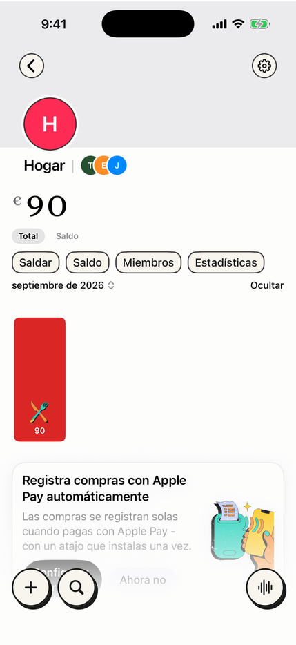 Una lista del hogar compartida con saldos