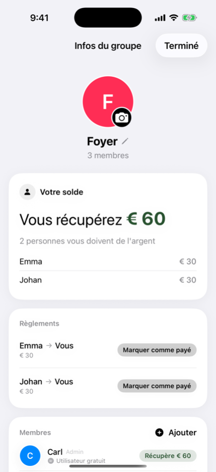 Une liste du foyer partagée avec les soldes