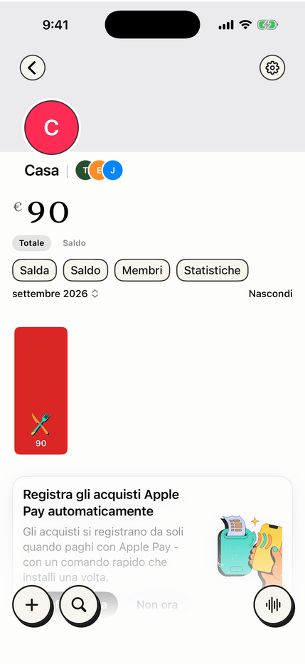 Una lista della casa condivisa con i saldi