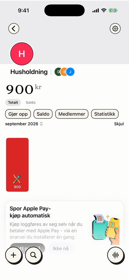 En delt husholdningsliste med saldoer