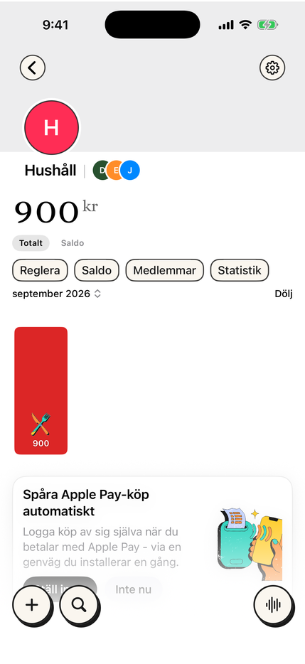 En delad hushållslista med saldon